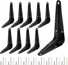 Uenhoy 10 Pack Black Shelf Brackets 4 x 3 inch Metal Floating Shelf Brackets Hea