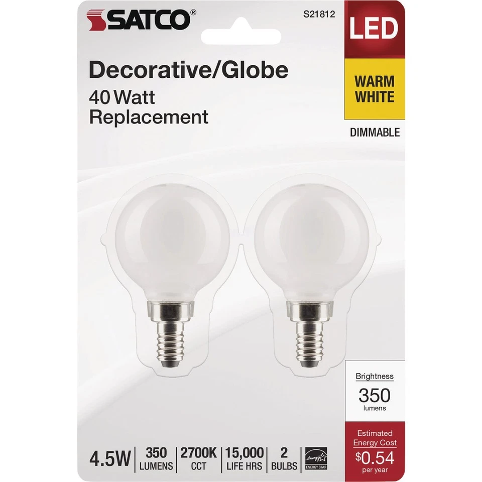 Satco 40W Equivalent G16.5 Candelabra Base 2700K LED Bulb (2-Pack) S21812 Satco - Image 2 of 4