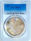 1886 PCGS MS 64 Morgan Dollar Iridescent Obverse Rainbow Toned No Res 3 Day