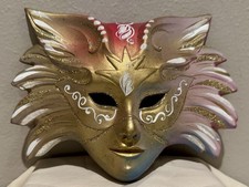 Venetian Style Wall Mask Hand Painted Mardi Gras Masquerade Hanging Decor