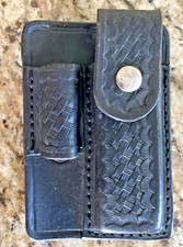 TRIPLE K 949 Maglite Light & KNIFE Holder BLACK Basketweave LEATHER US Made