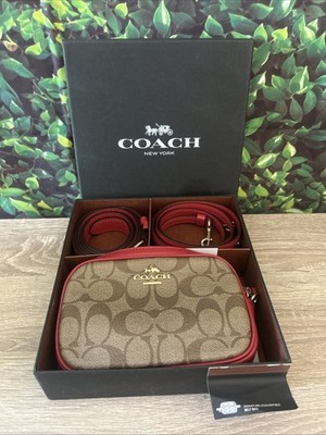 Coach Signature Convertible Belt Bag Khaki & Red F39657 | eBay