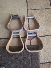 2 Pairs 4 Each Stirrups  6” Wood & Galvanized Metal Stirrup Estate As Is Horse 