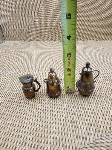 Lot Of 3 Miniature Solid Brass Pitcher Pot Kettle Lids Not Removable - Picture 5 of 5