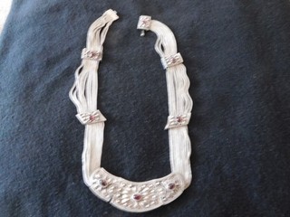 Vtg. 980 Sterling 10 Strand 18" Necklace w/8 Red Stones Approx. 112 grams