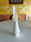 Vintage White Milk Glass Hobnail Stretch Swung Footed Vase 14.5” Tall