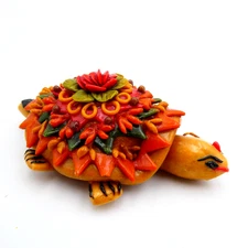 Handmade Ecuadoran Folk Art Christmas Salt Dough Ornament Turtle Flower Shell
