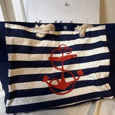 Navy/White Striped Nautical Anchor Tote Bag Rope Handles Zip
