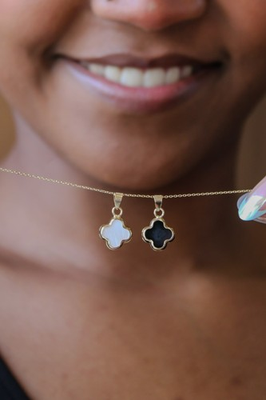 #ad 10k Solid Gold Clover Charm Necklace for Women White Mother of Pearl Pendant $244.29