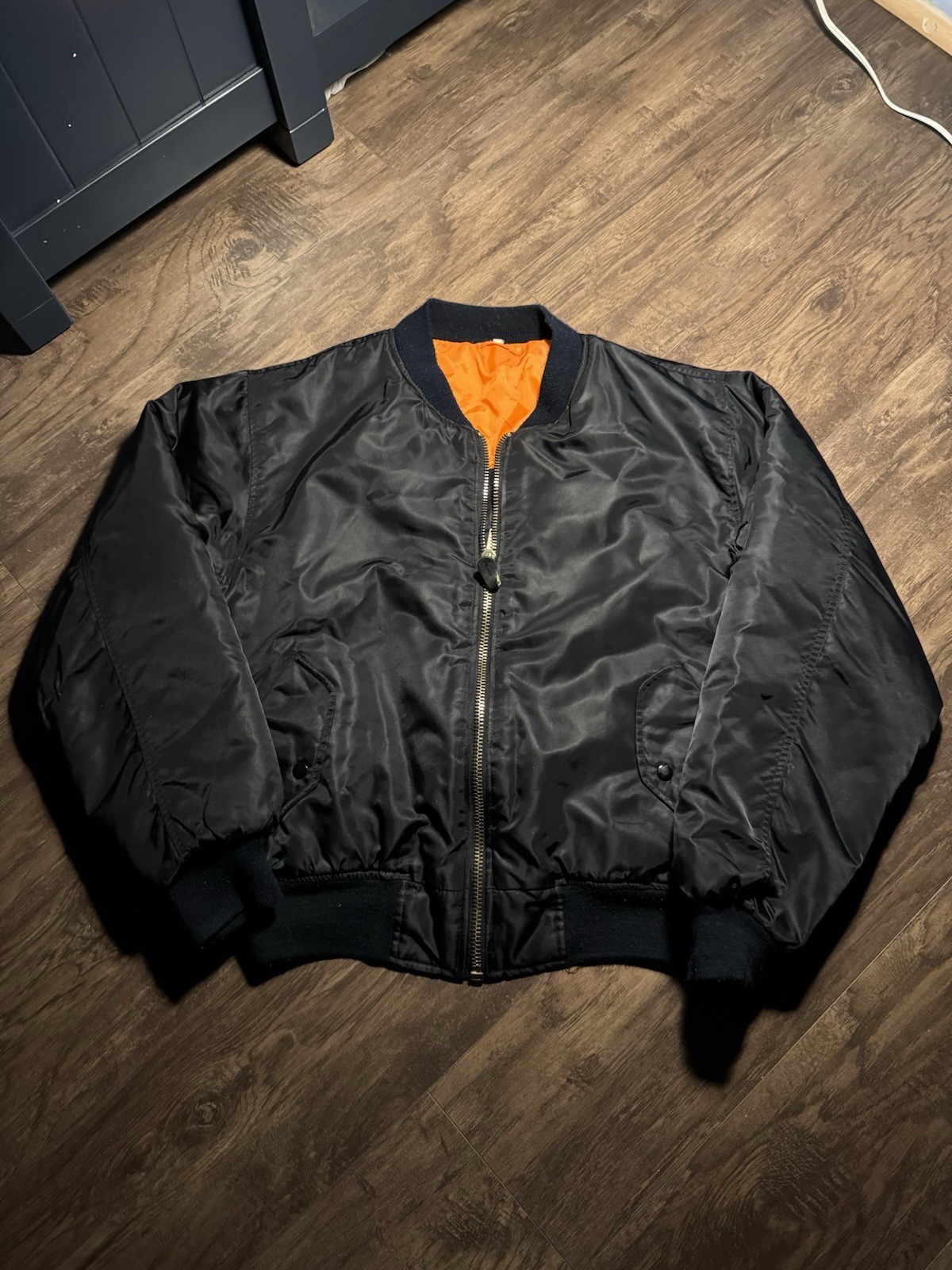 90s vintage Alpha Industries Black MA-1 Flight Bomber… - Gem