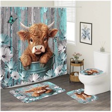Highland Cow Bathroom Set - Farmhouse Decor 4 Pc//