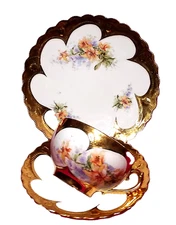 Antique Hand Painted & Gold Victorian Lily Trio - Cup - Saucer - Plate