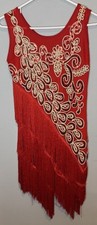 Women  s Small Flapper Dress Red Halloween Sequin Fringe Sleeveless Roaring 20s