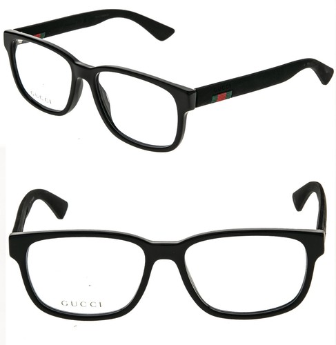 GUCCI 0011 GG0011O Black WEB Stripe 005 Square Optical Eyeglasses 55mm Unisex