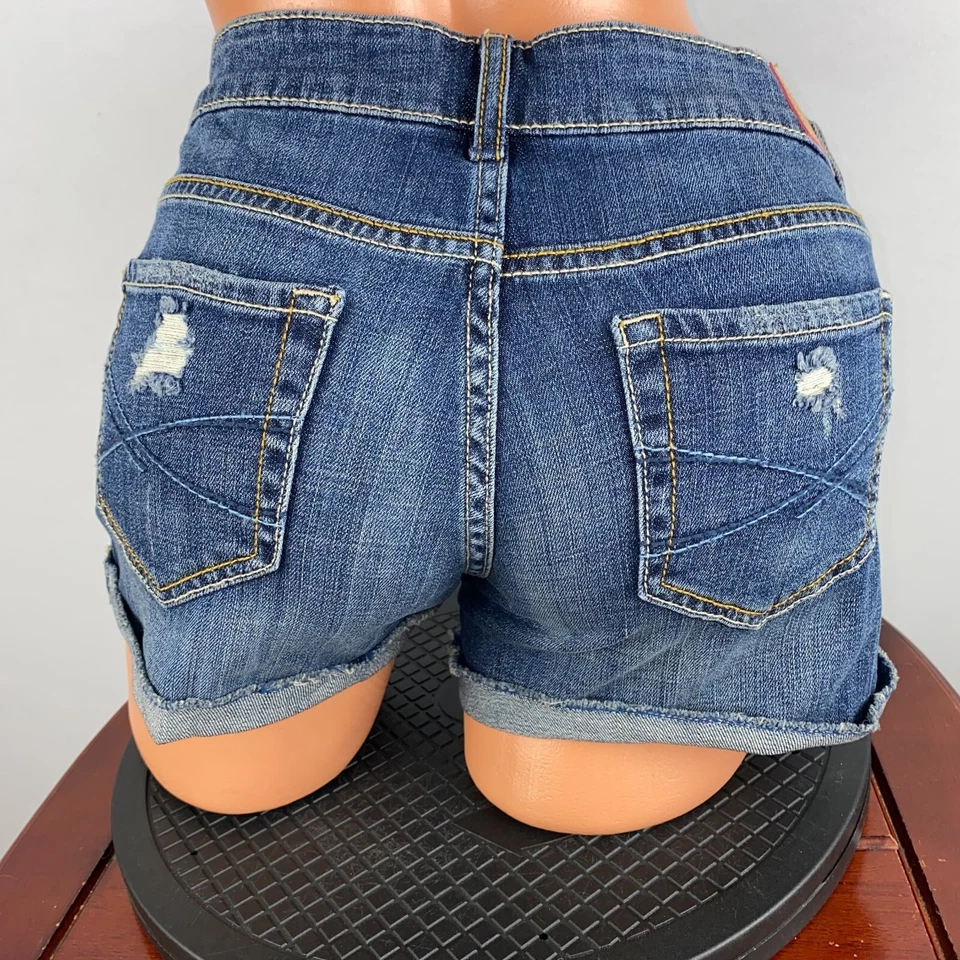 Aeropostale Womens 6 Distressed Embroider Bleach Spots Jean Cuffed Midi Short NM - Image 4 of 4