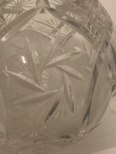 ANTIQUE ROSE BOWL - AMERICAN BRILLIANT CUT GLASS ROUND VASE - VERY HEAVY!-ORNATE - Picture 7 of 24