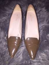 Prada - Penny Loafer Heel Shoes Size 37 Sz 7 Beige Brown