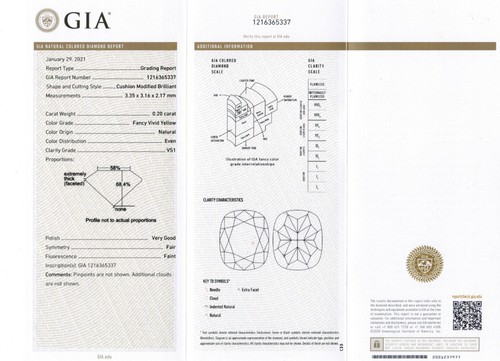 Yellow Diamond Natural Color 0.20 Carat Loose GIA Certified Cushion Cut VS1 - Picture 3 of 3