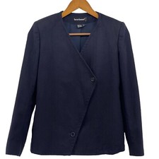 Harve Benard Jacket Womens 2 Blue Cropped Blazer Asymmetrical 1980s Vintage
