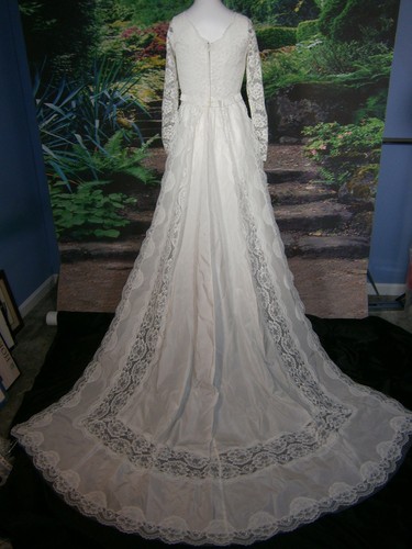 VTG BRIDAL FORMAL WEDDING GOWN 4 - 6 DRESS IVORY COLUMN SHEATH DETACH TRAIN USA - Picture 2 of 12