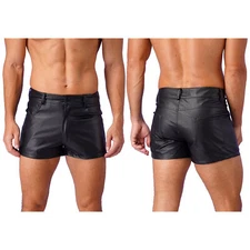Men's Faux Leather Mid Waist Shorts Nightclub Zipper Boxer Briefs Underwear