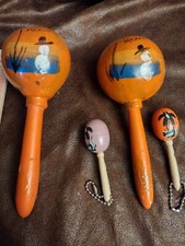 6" Hand Made Genuine Gourd Mexican Real Wooden Maracas Snowman
