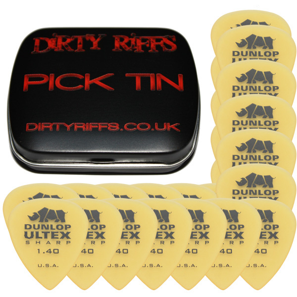 24 x Dunlop Ultex Sharp Guitar Picks / Plectrums - 1.40mm In A Handy Pick Tin