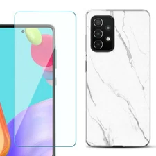 Slim Case for Samsung Galaxy A52 5G, w/ Tempered Glass - Marble / White