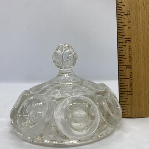 Antique Flint Glass Bullseye Pattern Glass Lid Finneal Butter Jar Vanity Dish - Picture 10 of 11