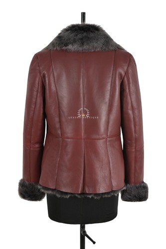 Ladies Toscana Sheepskin Jacket Bordeaux Natural Genuine Designer Winters Jacket - Picture 5 of 6