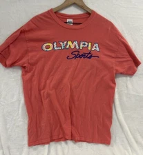 Vtg Olympia Sports Men’s T-Shirt L Salmon Graphic Tee Heavy Cotton 90s USA