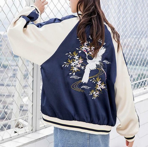 Crane Floral Embroidered Baseball 