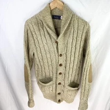 Finalist Womens Gray Cardigan Medium With Toggle Buttons And Suede Elbows