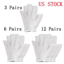 12Pairs White Cotton Working Safety Gloves for Eczema Dry Skin Moisturizing