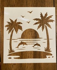 Palms Dolphins Sun Scene Reusable 10 MIL Laser Cut Mylar Stencil Painting