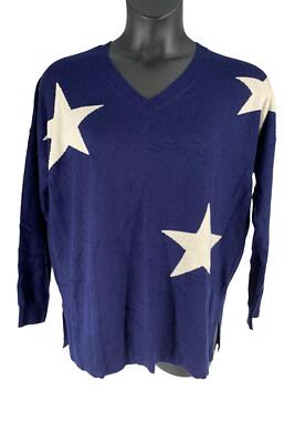 Laurie Felt Cashmere Blend Intarsia V-Neck Sweater Indigo Stars