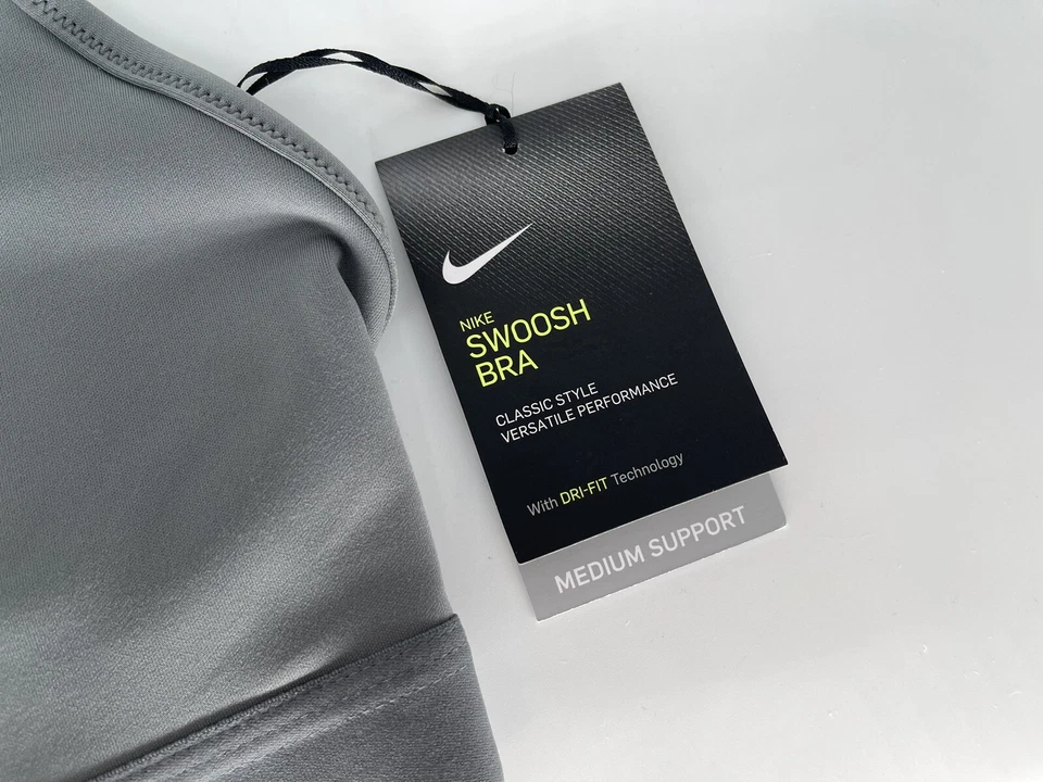 Nuevo con etiquetas Sujetador deportivo clásico gris Swoosh acolchado Nike Dri-Fit CQ9289-084 para mujer talla XL Foto 4 de 4
