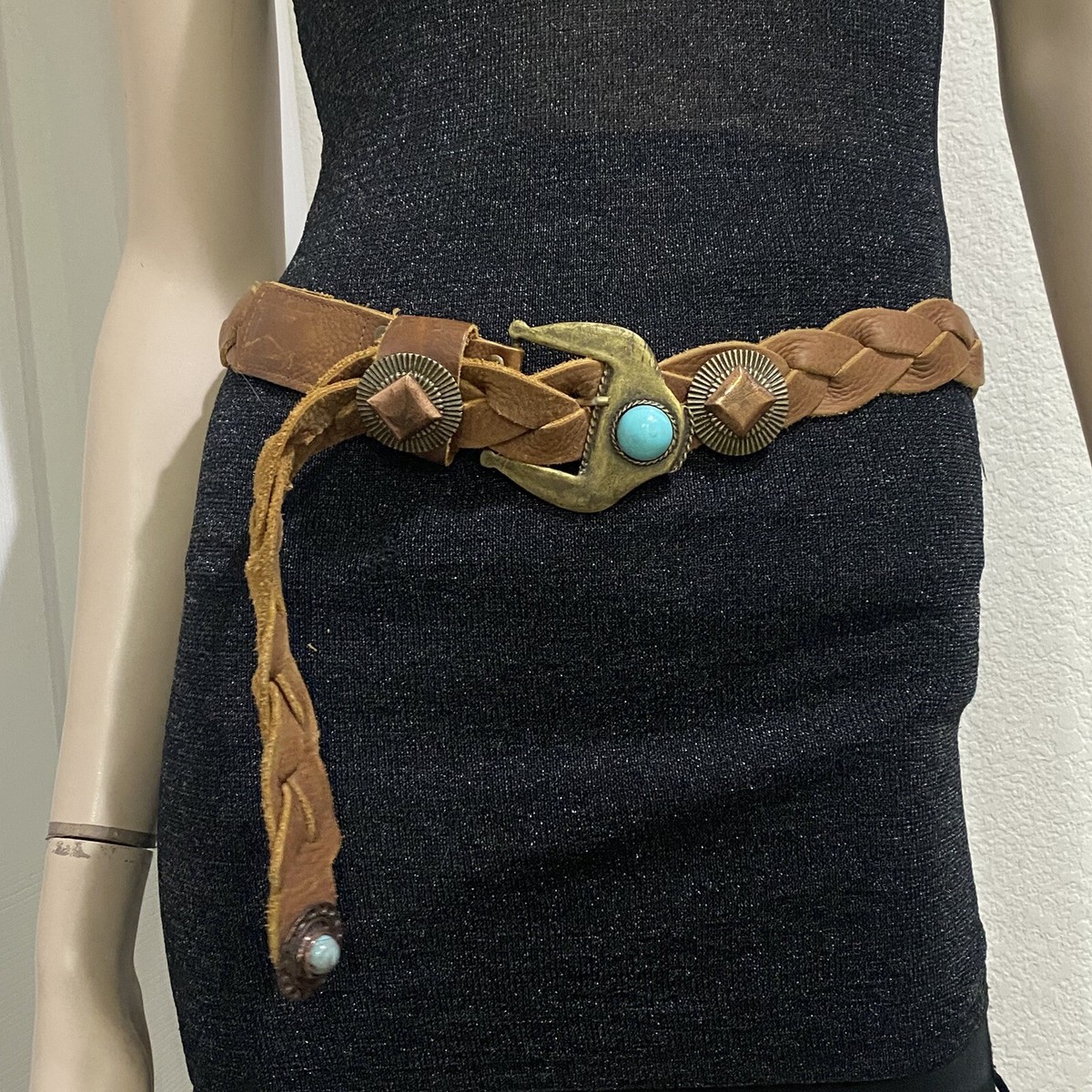 Vintage Y2K BEBE Brown Braided Leather Studded Faux  display picture 2