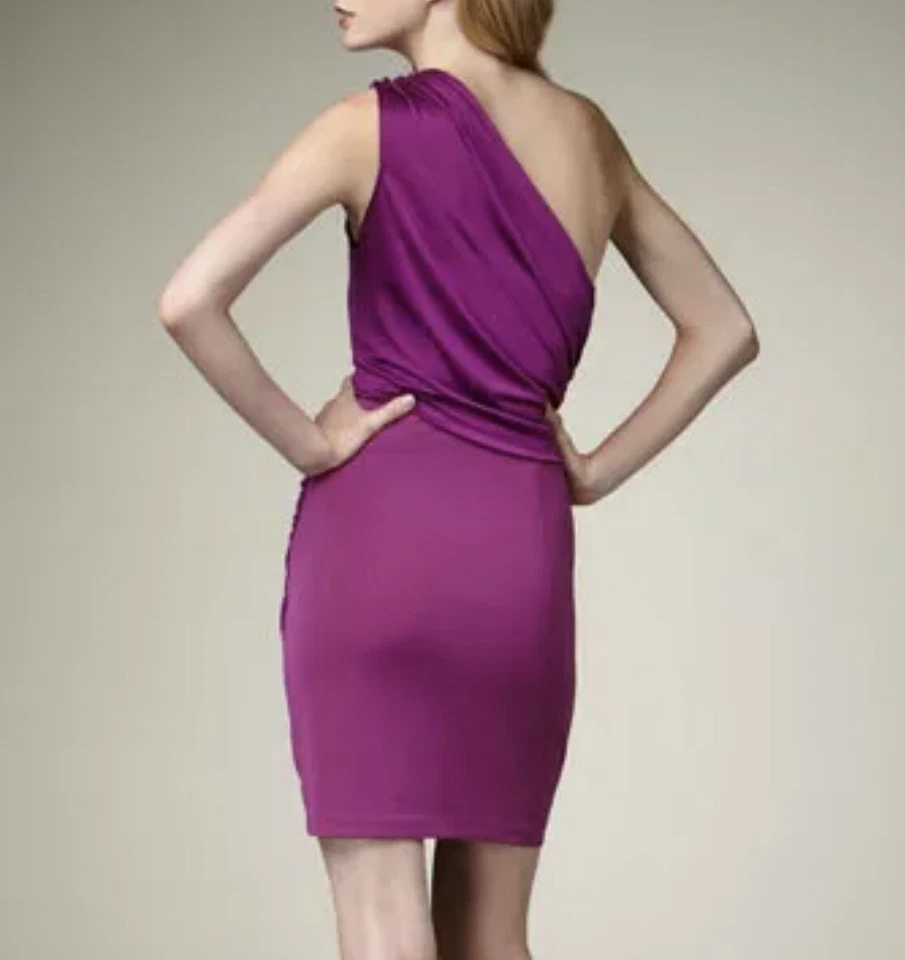 NUEVO CON ETIQUETAS 2b Rych Vestido Para Mujer Ciruela Púrpura Drapeado Jersey Vestido Un Hombro Talla 0 Foto 2 de 4