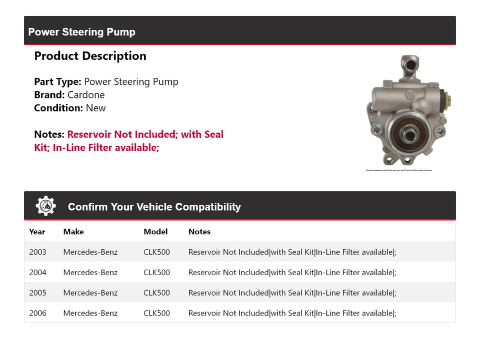 For 2003-2006 Mercedes-Benz CLK500 Power Steering Pump Cardone 2004 2005 - Image 2 of 4