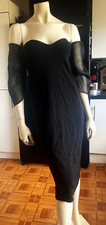 BNWT Ladies NEXT Soft FINE SHEER MESH Puff Sleeve PLAIN EBONY BLACK Midi Dress L