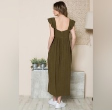 Long olive dress, women's dress size L. Fashion dress with pockets. NWT