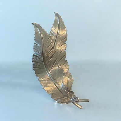 VintageSilver Tone 2 Feathers Or Leaves 3  Lightweight Brooch Pin