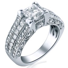 2.2ct Simulated Diamond 3 Row Stylish Inspired Solitaire Ring White Gold Plated