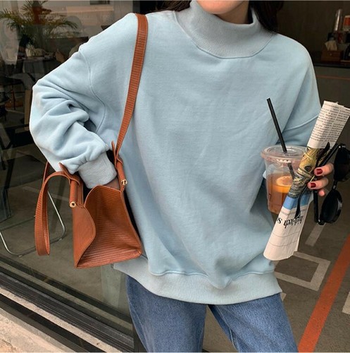 Sweater Half High Neck Thin Fleece 