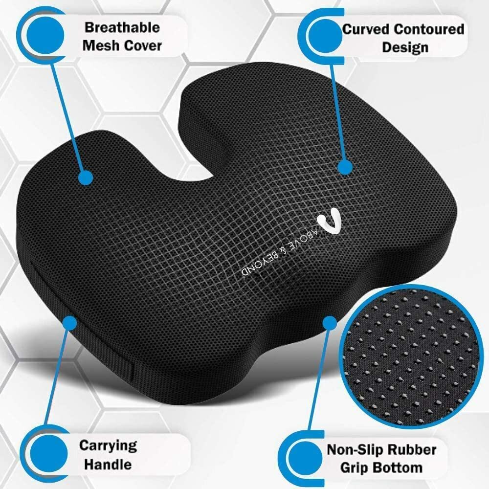 U-Shaped Memory Foam Seat Cushion - Ergonomic Support For Sciatica, Tailbone, Back & Hemorrhoid Pain Relief (Black)