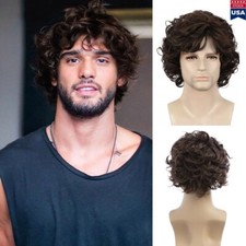 Men's Short Brown Wig Natural Layered Fluffy Wig Short Curly Synthetic Wig USA