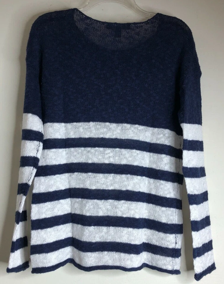 Suéter Tommy Bahama Mujer Talla Pequeña Azul Marino Blanco Rayas Lino Algodón Pullover Foto 2 de 4