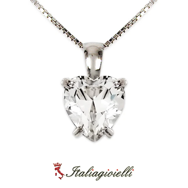 Collana Cuore Brillante in Argento 925 Rodiato Oro Bianco - Immagine 3 di 4