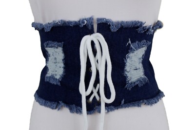 Plus Size Blue Denim Jean Corset Wide Waist Statement Belt Plus Size Denim Overbust corset – Miss Leather Online main image 3